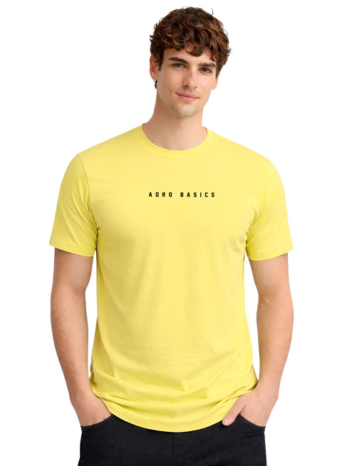 Adro Mens Minimal Printed T-Shirt | 100% Breathable Soft Cotton T shirt | Stylish Casual Tshirt for Summer Regular Fit Tee Light Yellow