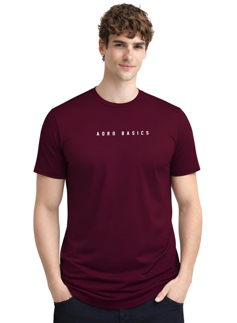 Adro Mens Minimal Printed T-Shirt | 100% Breathable Soft Cotton T shirt | Stylish Casual Tshirt for Summer Regular Fit Tee Maroon