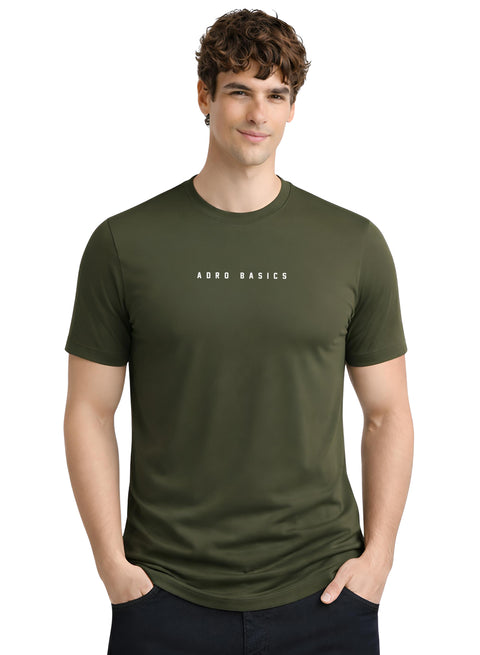 Adro Mens Minimal Printed T-Shirt | 100% Breathable Soft Cotton T shirt | Stylish Casual Tshirt for Summer Regular Fit Tee Olive