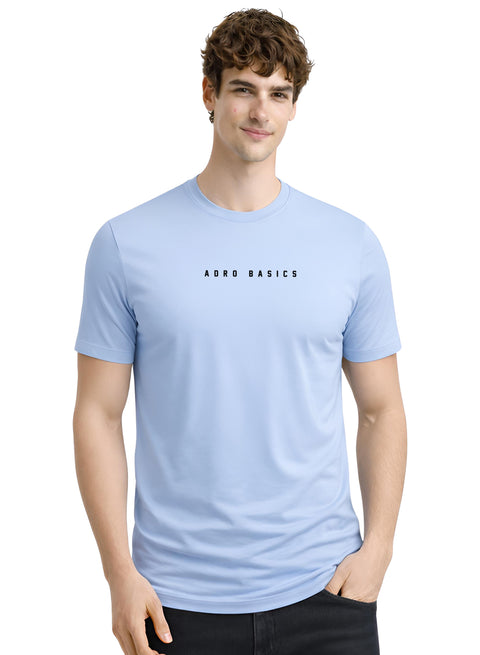 Adro Mens Minimal Printed T-Shirt | 100% Breathable Soft Cotton T shirt | Stylish Casual Tshirt for Summer Regular Fit Tee Sky Blue