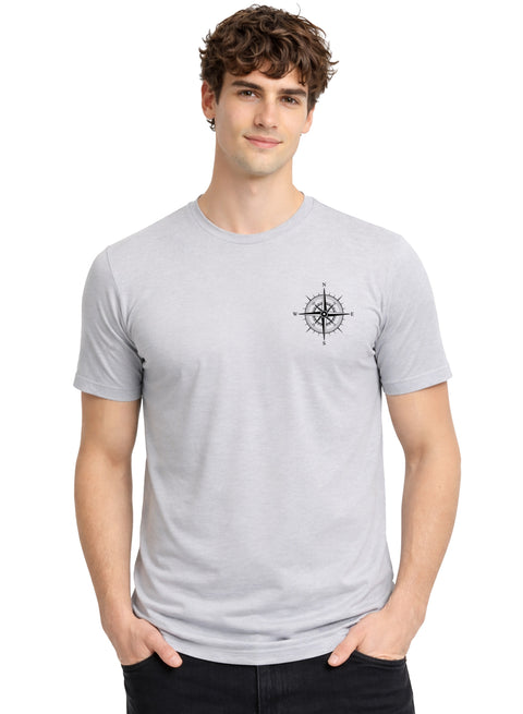 Adro Mens Chest Printed Tshirt | Minimal Graphic 100% Cotton Casual Travel T-shirt | Stylish Explorer Look Summer T shirt for Men Grey