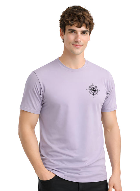 Adro Mens Chest Printed Tshirt | Minimal Graphic 100% Cotton Casual Travel T-shirt | Stylish Explorer Look Summer T shirt for Men Lilac Grey