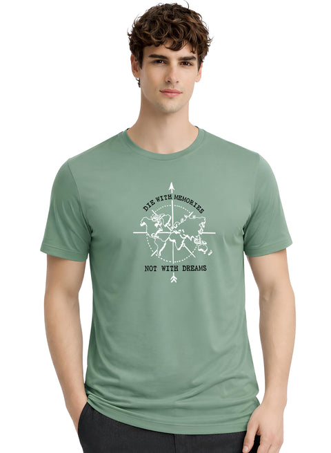 Adro Mens Printed T-Shirt | Graphic Cotton Regular Fit Tshirt for Summer | Stylish Casual Comfortable | Travel Quote T shirt for Men Pista