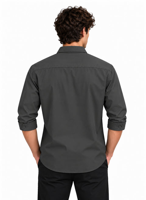 Adro Mens Cotton Twill Cargo Shirt Dark Grey – Full Sleeve Casual Shirt with Chest Pockets | Stylish Outdoor Travel Shirt | Regular Shirts for men