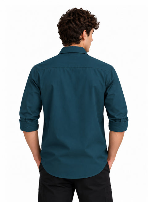 Adro Mens Cotton Twill Cargo Shirt Teal Blue – Full Sleeve Casual Shirt with Chest Pockets | Stylish Outdoor Travel Shirt | Regular Shirts for men