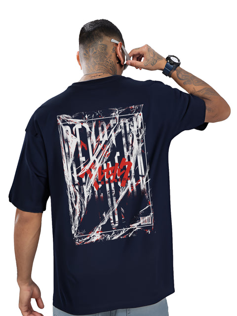 Adro Mens Printed Oversized Tshirts, Backside Printed Drop Shoulder Tshirt  – French Terry Fabric in 220 GSM for Casual Streetwear