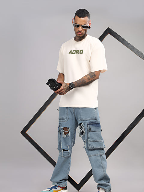Adro Mens Printed Oversized Tshirts, Backside Printed Drop Shoulder Tshirt  – French Terry Fabric in 220 GSM for Casual Streetwear