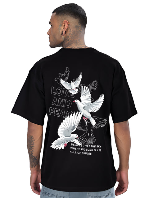 Adro Mens Printed Oversized Tshirts, Backside Printed Drop Shoulder Tshirt  – French Terry Fabric in 220 GSM for Casual Streetwear