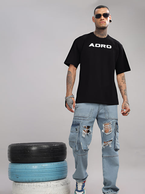 Adro Mens Printed Oversized Tshirts, Backside Printed Drop Shoulder Tshirt  – French Terry Fabric in 220 GSM for Casual Streetwear