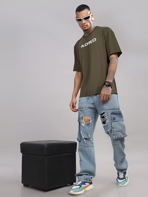 Adro Mens Printed Oversized Tshirts, Backside Printed Drop Shoulder Tshirt  – French Terry Fabric in 220 GSM for Casual Streetwear