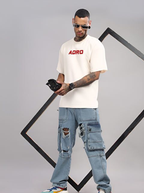 Adro Mens Printed Oversized Tshirts, Backside Printed Drop Shoulder Tshirt  – French Terry Fabric in 220 GSM for Casual Streetwear