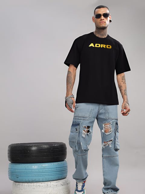 Adro Mens Printed Oversized Tshirts, Backside Printed Drop Shoulder Tshirt  – French Terry Fabric in 220 GSM for Casual Streetwear