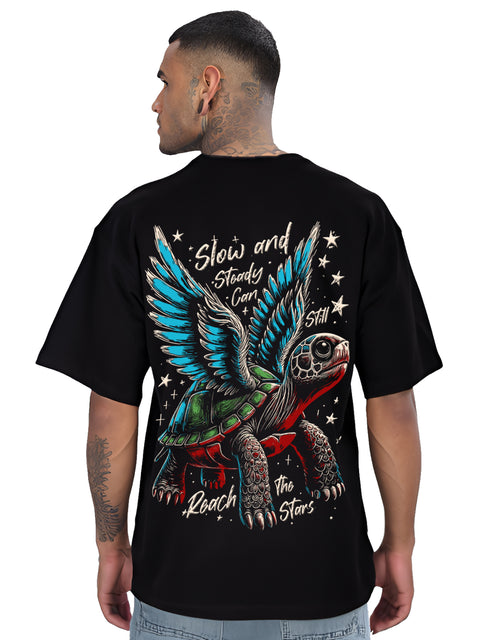 Adro Mens Printed Oversized Tshirts, Backside Printed Drop Shoulder Tshirt  – French Terry Fabric in 220 GSM for Casual Streetwear