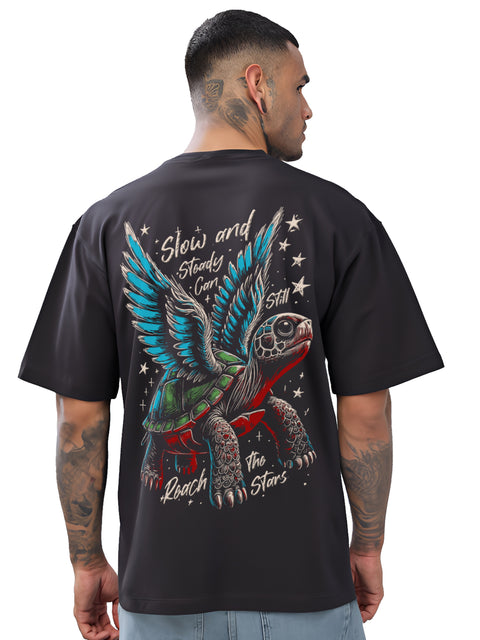 Adro Mens Printed Oversized Tshirts, Backside Printed Drop Shoulder Tshirt  – French Terry Fabric in 220 GSM for Casual Streetwear