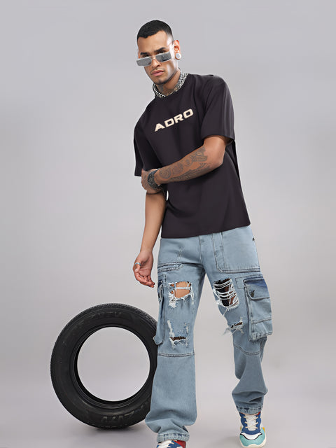 Adro Mens Printed Oversized Tshirts, Backside Printed Drop Shoulder Tshirt  – French Terry Fabric in 220 GSM for Casual Streetwear