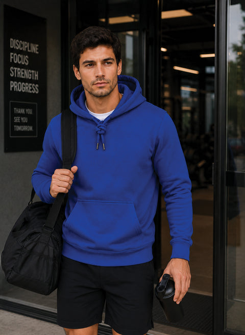 ADRO Hoodie for men | 300 GSM Cotton Fleece Warm & Soft Fabric | Mens Hoodies | Casual Sweatshirt for Winter, Travel & Collage | Regular Fit Hooded Pullover | Cobalt Blue
