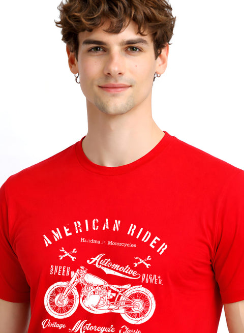 Adro Mens American Rider Printed T-Shirt | 100% Cotton T shirt for Bikers | Stylish Casual Tee Summer Regular Fit Biker Tshirt