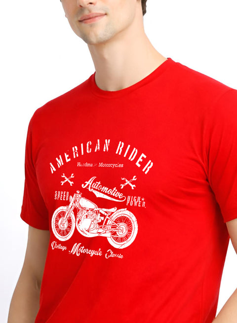 Adro Mens American Rider Printed T-Shirt | 100% Cotton T shirt for Bikers | Stylish Casual Tee Summer Regular Fit Biker Tshirt