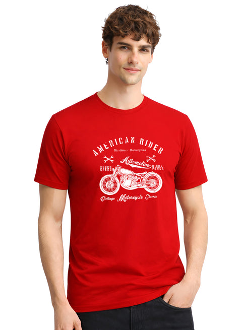 Adro Mens American Rider Printed T-Shirt | 100% Cotton T shirt for Bikers | Stylish Casual Tee Summer Regular Fit Biker Tshirt