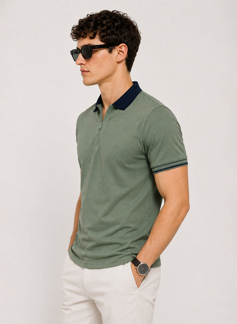 Mens Premium Cotton Polo T-Shirt | 220 GSM Soft Fabric | Casual stylish Look | Zipper Polo Design Polo T shirt | Polo Tshirt for All-Day Wear | Sea Sprey
