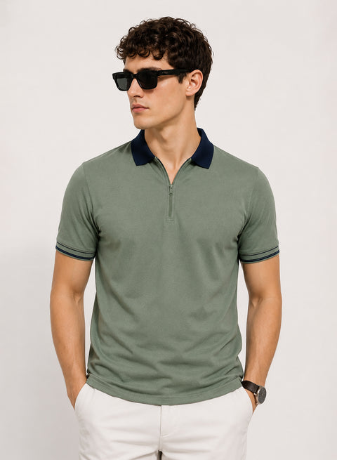 Mens Premium Cotton Polo T-Shirt | 220 GSM Soft Fabric | Casual stylish Look | Zipper Polo Design Polo T shirt | Polo Tshirt for All-Day Wear | Sea Sprey