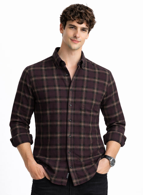 Adro Men’s Casual Shirt | Premium Cotton | Everyday Comfort Maroon, Beige