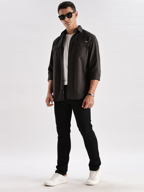 Adro Cargo Shirt for Men | Double Pocket Mens Casual Shirt | 100% Cotton Plain Shirt | Full Sleeve Shirt | Summer - Regular Fit Shirt