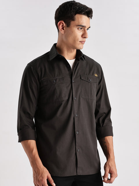Adro Cargo Shirt for Men | Double Pocket Mens Casual Shirt | 100% Cotton Plain Shirt | Full Sleeve Shirt | Summer - Regular Fit Shirt
