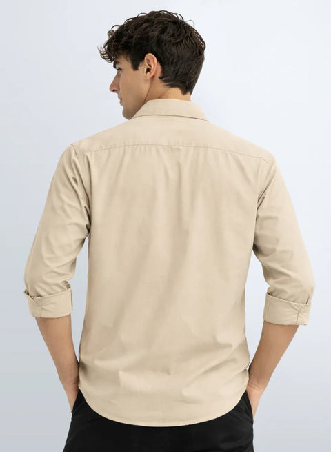 ADRO Mens Cargo Shirts in Regular Fit | Smart Dual Chest Pockets | Military Jacket Style | Beige Shacket Style Cotton Printed Shirt