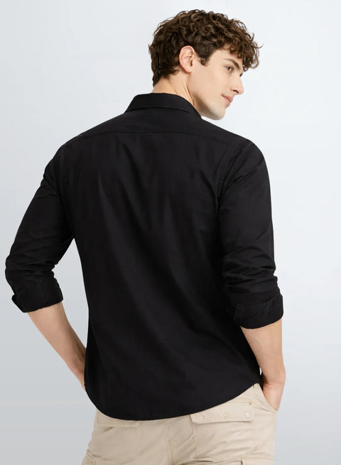 ADRO Mens Cargo Shirts in Regular Fit | Smart Dual Chest Pockets | Military Jacket Style | Black Shacket Style Cotton Printed Shirt