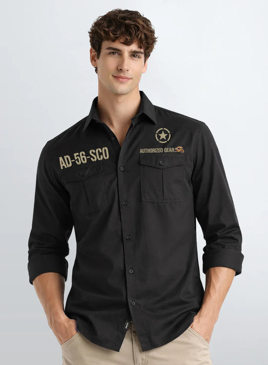 ADRO Mens Cargo Shirts in Regular Fit | Smart Dual Chest Pockets | Military Jacket Style | Grey  Shacket Style Cotton Printed Shirt