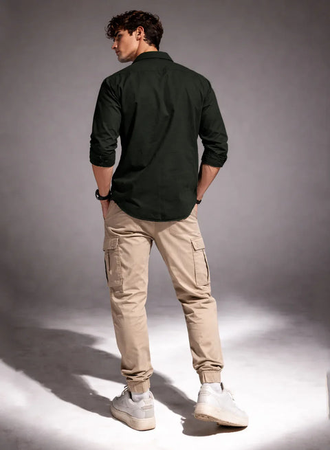 ADRO Mens Cargo Shirts in Regular Fit | Smart Dual Chest Pockets | Military Jacket Style | Green Shacket Style Cotton Printed Shirt