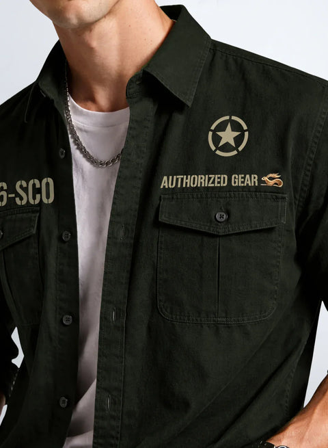 ADRO Mens Cargo Shirts in Regular Fit | Smart Dual Chest Pockets | Military Jacket Style | Green Shacket Style Cotton Printed Shirt