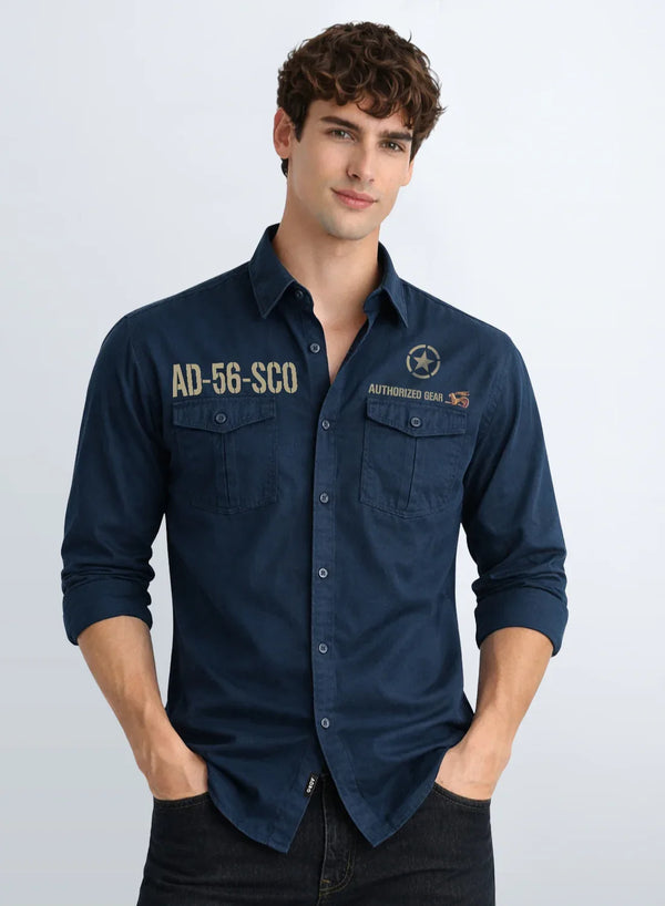 ADRO Mens Cargo Shirts in Regular Fit | Smart Dual Chest Pockets | Military Jacket Style | Teal Shacket Style Cotton Printed Shirt