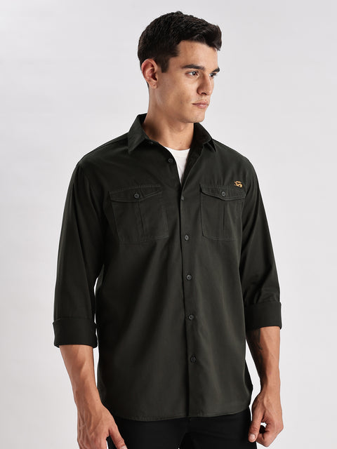 Adro Cargo Shirt for Men | Double Pocket Mens Casual Shirt | 100% Cotton Plain Shirt | Full Sleeve Shirt | Summer - Regular Fit Shirt