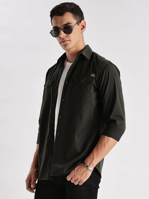 Adro Cargo Shirt for Men | Double Pocket Mens Casual Shirt | 100% Cotton Plain Shirt | Full Sleeve Shirt | Summer - Regular Fit Shirt