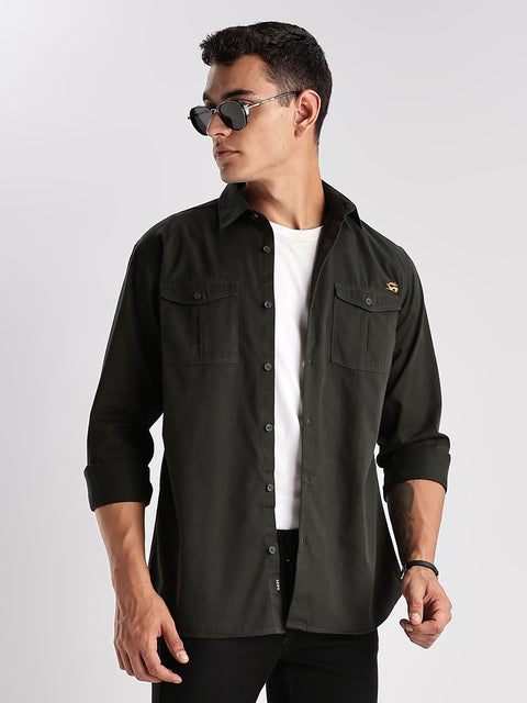 Adro Cargo Shirt for Men | Double Pocket Mens Casual Shirt | 100% Cotton Plain Shirt | Full Sleeve Shirt | Summer - Regular Fit Shirt