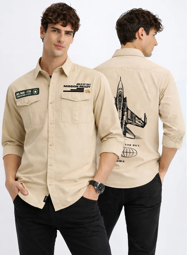 ADRO Mens Cargo Shirts in Regular Fit | Smart Dual Chest Pockets | Summer Military Jacket Style | Shacket Style Cotton Printed Shirt
