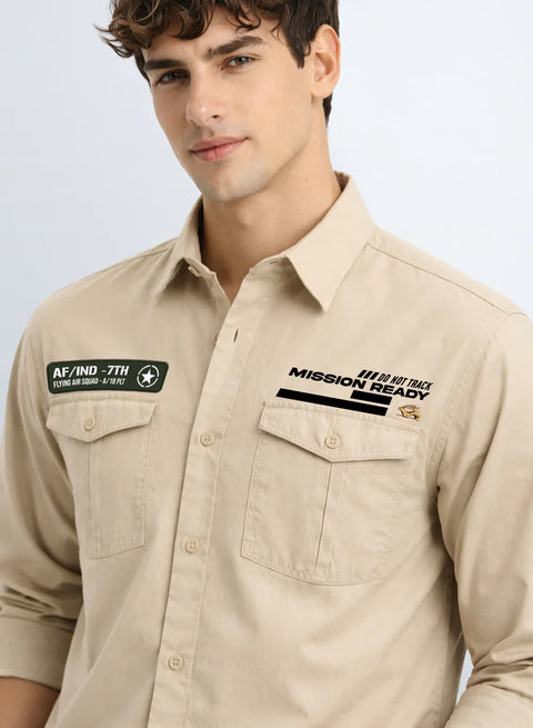 ADRO Mens Cargo Shirts in Regular Fit | Smart Dual Chest Pockets | Summer Military Jacket Style | Shacket Style Cotton Printed Shirt