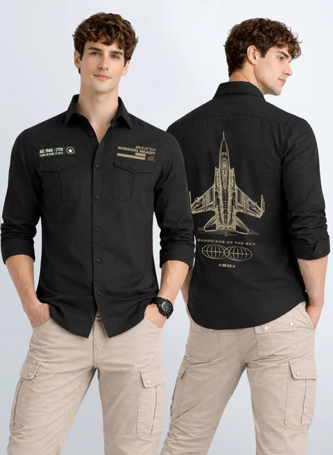 ADRO Mens Cargo Shirts in Regular Fit | Smart Dual Chest Pockets | Summer Military Jacket Style | Shacket Style Cotton Printed Shirt Dark Grey