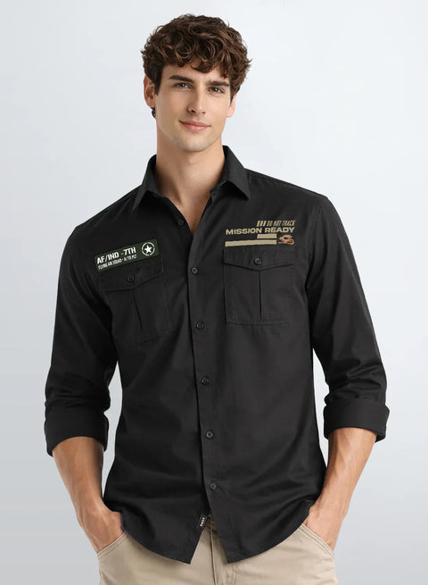 ADRO Mens Cargo Shirts in Regular Fit | Smart Dual Chest Pockets | Summer Military Jacket Style | Shacket Style Cotton Printed Shirt
