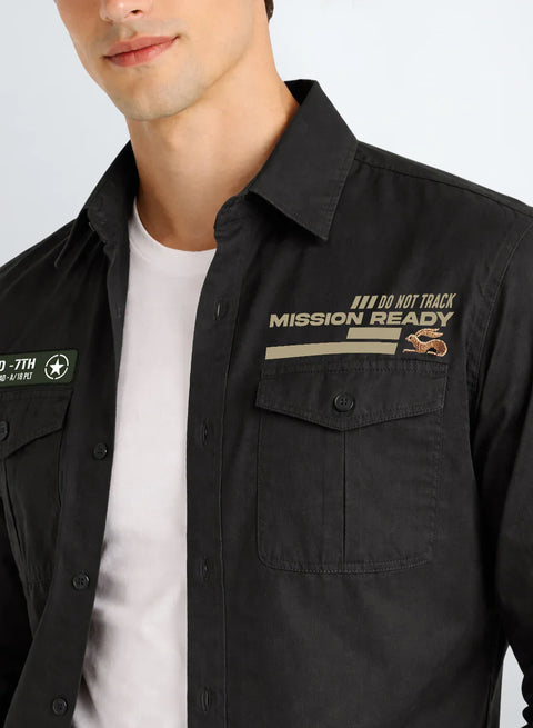 ADRO Mens Cargo Shirts in Regular Fit | Smart Dual Chest Pockets | Summer Military Jacket Style | Shacket Style Cotton Printed Shirt