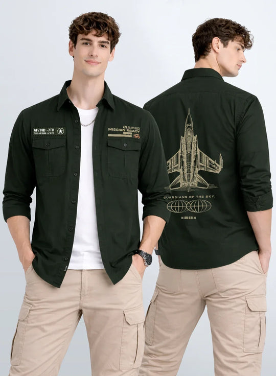 ADRO Mens Cargo Shirts in Regular Fit | Smart Dual Chest Pockets | Summer Military Jacket Style | Shacket Style Cotton Printed Shirt