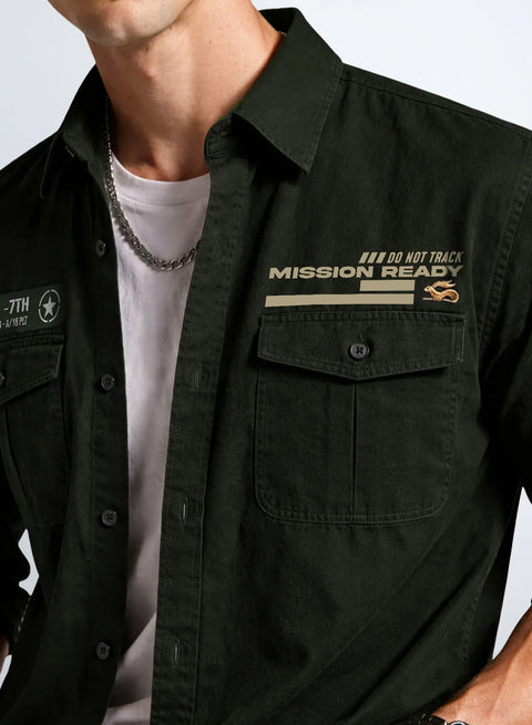 ADRO Mens Cargo Shirts in Regular Fit | Smart Dual Chest Pockets | Summer Military Jacket Style | Shacket Style Cotton Printed Shirt