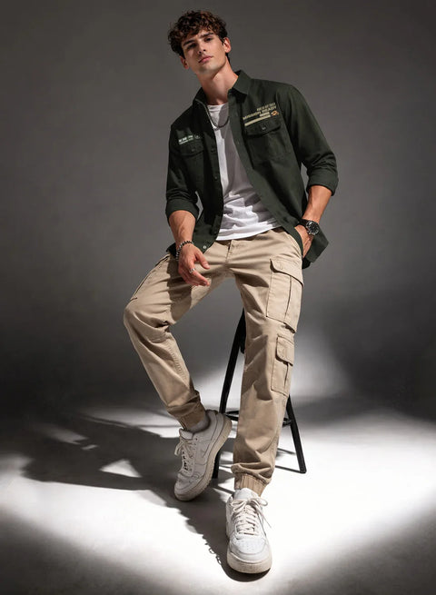 ADRO Mens Cargo Shirts in Regular Fit | Smart Dual Chest Pockets | Summer Military Jacket Style | Shacket Style Cotton Printed Shirt