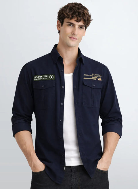 ADRO Mens Cargo Shirts in Regular Fit | Smart Dual Chest Pockets | Summer Military Jacket Style | Shacket Style Cotton Printed Shirt