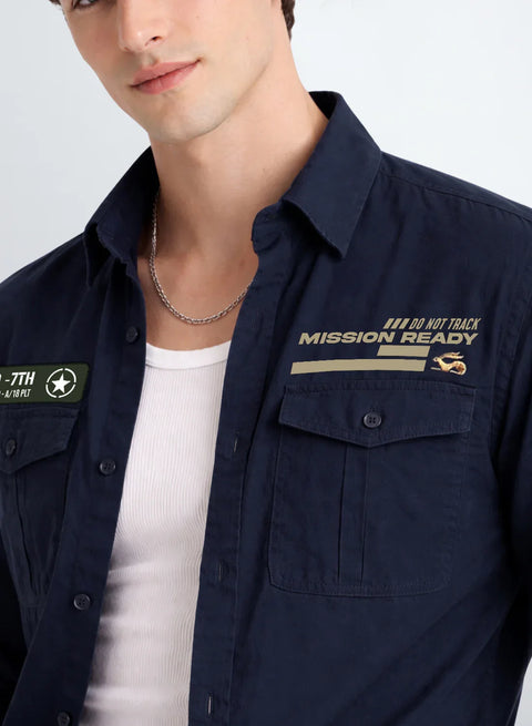 ADRO Mens Cargo Shirts in Regular Fit | Smart Dual Chest Pockets | Summer Military Jacket Style | Shacket Style Cotton Printed Shirt