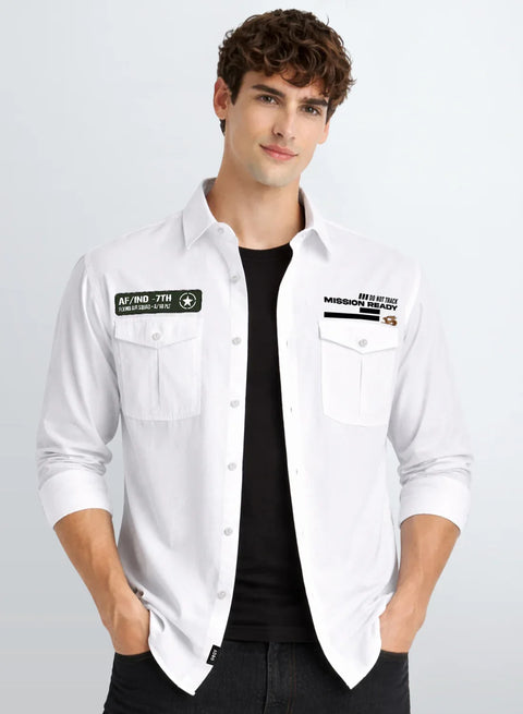 ADRO Mens Cargo Shirts in Regular Fit | Smart Dual Chest Pockets | Summer Military Jacket Style | Shacket Style Cotton Printed Shirt