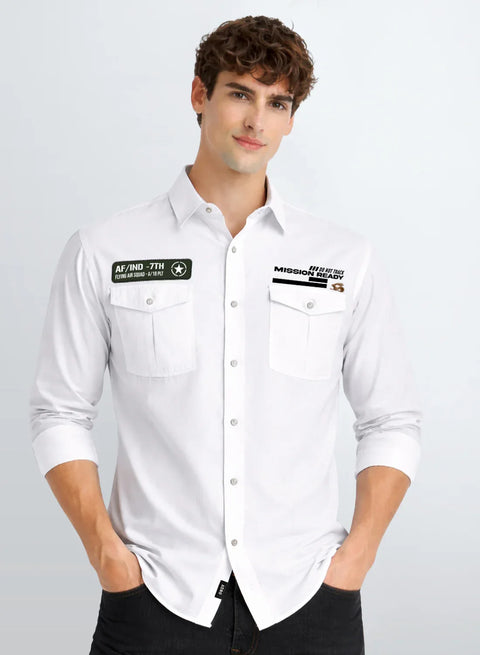 ADRO Mens Cargo Shirts in Regular Fit | Smart Dual Chest Pockets | Summer Military Jacket Style | Shacket Style Cotton Printed Shirt
