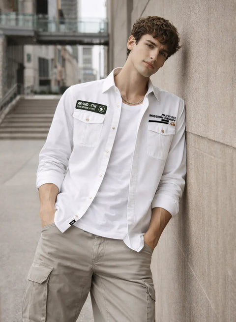 ADRO Mens Cargo Shirts in Regular Fit | Smart Dual Chest Pockets | Summer Military Jacket Style | Shacket Style Cotton Printed Shirt